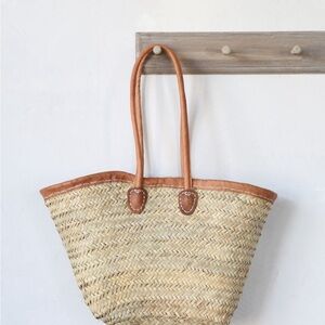 Anthropologie leather handle market tote bag. Woven French beach/farmers market